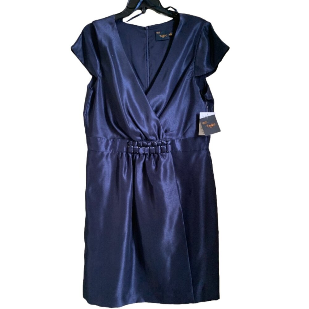 NWT Just Taylor Women's Navy Blue Jewel Surplice Cocktail Dress Sz 14 - Picture 4 of 9